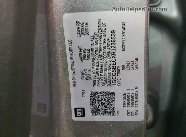 1GCGSBECXR1236539 2024 CHEVROLET COLORADO Серый Вид наклейки с VIN-кодом