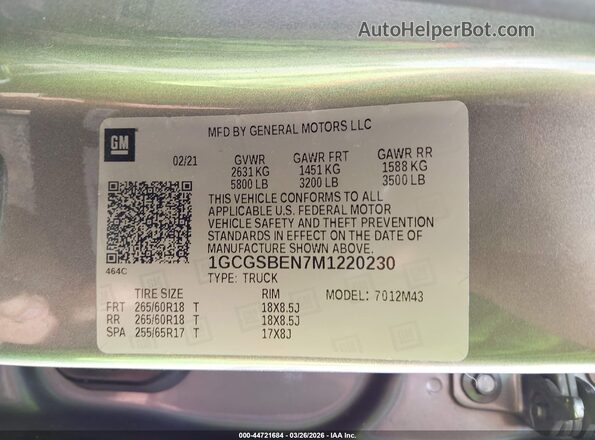 1GCGSBEN7M1220230 2021 CHEVROLET COLORADO Gray Widok komory silnika