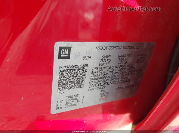 1GCGSBEN9L1125411 2020 CHEVROLET COLORADO Красный Вид подкапотного пространства