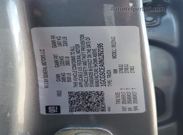 1GCGSCEA0N1292195 2022 CHEVROLET COLORADO Charcoal Vista de la etiqueta del VIN