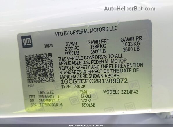 1GCGTCEC2R1309972 2024 CHEVROLET COLORADO White Widok komory silnika