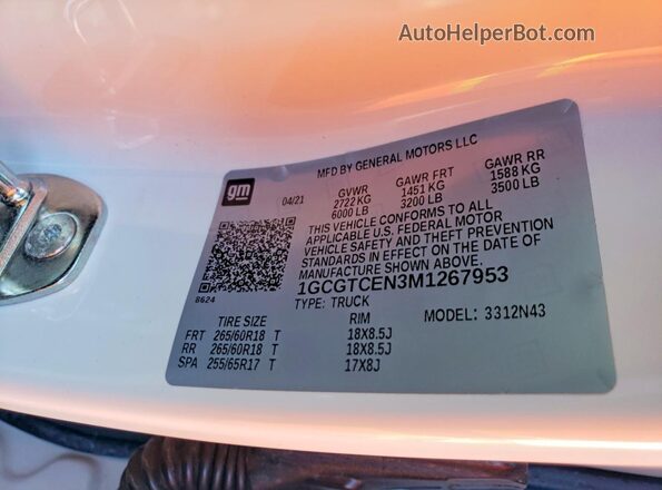 1GCGTCEN3M1267953 2021 CHEVROLET COLORADO White Vista del compartimento del motor