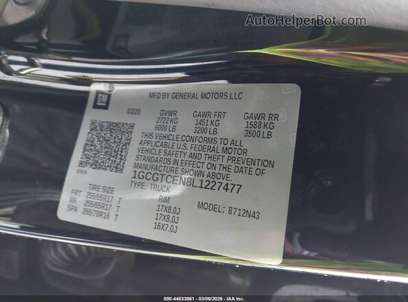 1GCGTCEN8L1227477 2020 CHEVROLET COLORADO Черный Вид подкапотного пространства