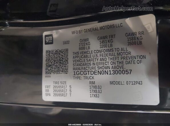 1GCGTDEN0N1300057 2022 CHEVROLET COLORADO Черный Вид подкапотного пространства