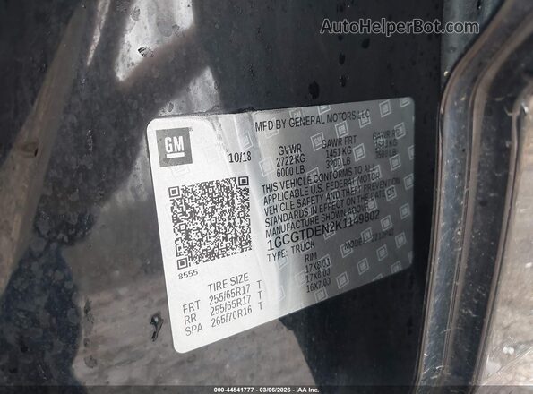 1GCGTDEN2K1149802 2019 CHEVROLET COLORADO Черный Вид подкапотного пространства