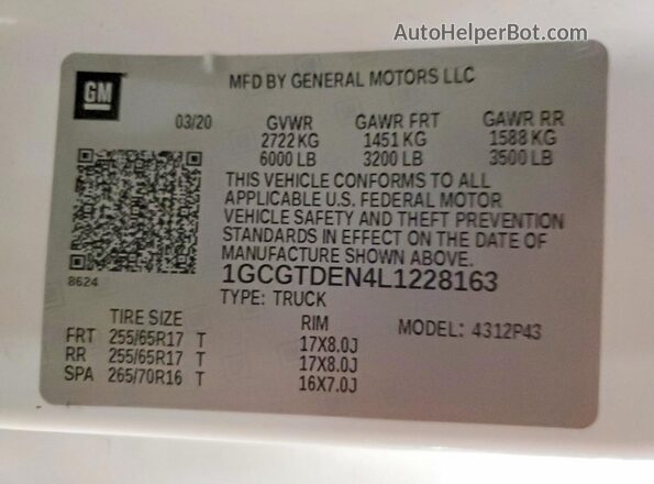 1GCGTDEN4L1228163 2020 CHEVROLET COLORADO Белый Вид подкапотного пространства
