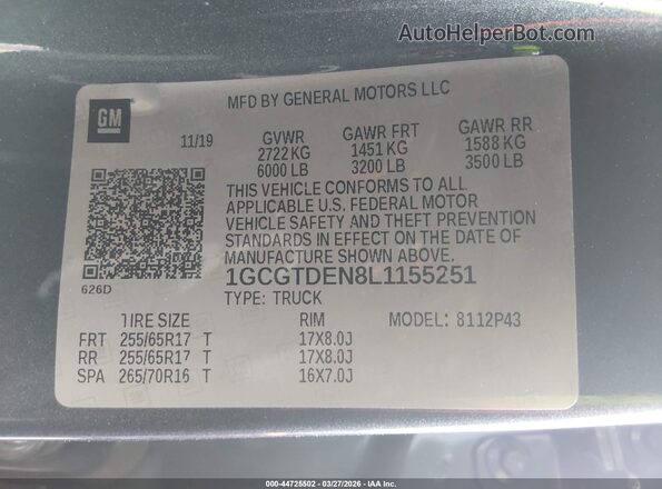 1GCGTDEN8L1155251 2020 CHEVROLET COLORADO Синий Вид подкапотного пространства