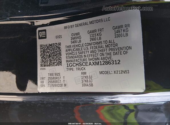 1GCHSCEAXM1286312 2021 CHEVROLET COLORADO Черный Вид подкапотного пространства