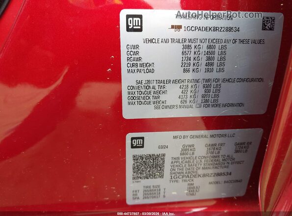 1GCPADEK8RZ288534 2024 CHEVROLET SILVERADO Red Շարժիչի բաժամունքի տեսք