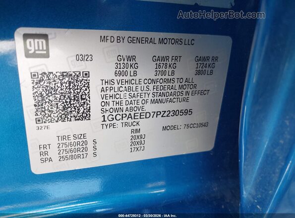 1GCPAEED7PZ230595 2023 CHEVROLET SILVERADO Синий Вид подкапотного пространства