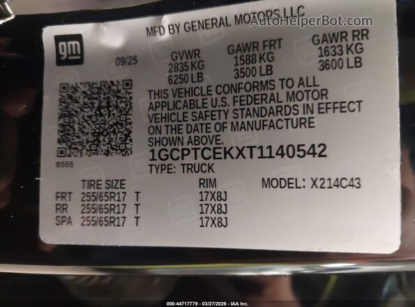1GCPTCEKXT1140542 2026 CHEVROLET COLORADO Black Vista del compartimento del motor