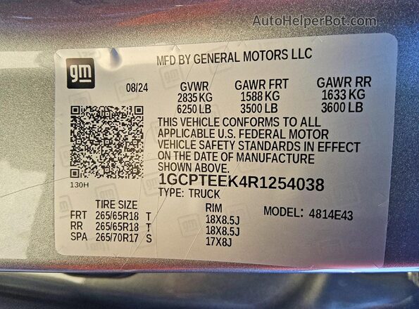 1GCPTEEK4R1254038 2024 CHEVROLET COLORADO Silver Вид підкапотного простору