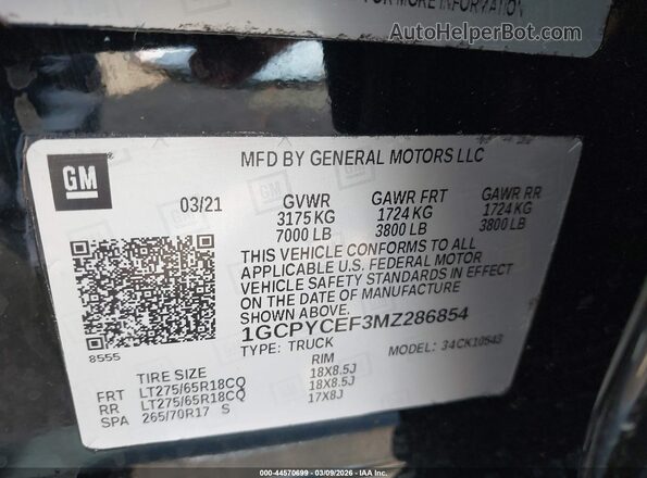 1GCPYCEF3MZ286854 2021 CHEVROLET SILVERADO Черный Вид подкапотного пространства