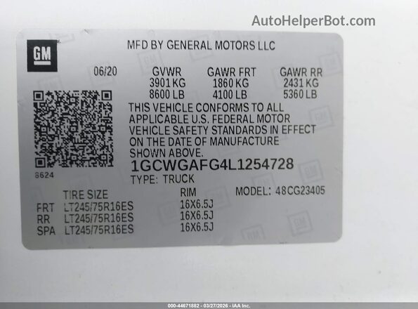 1GCWGAFG4L1254728 2020 CHEVROLET EXPRESS Черный Вид подкапотного пространства