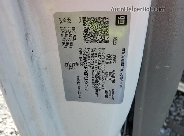 1GCWGAFP6P1187488 2023 CHEVROLET EXPRESS Белый Вид наклейки с VIN-кодом