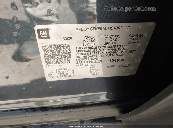 1GKKNLLS0LZ194834 2020 GMC ACADIA Серый Вид подкапотного пространства