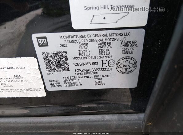 1GKKNRLS3PZ232114 2023 GMC ACADIA Черный Вид подкапотного пространства