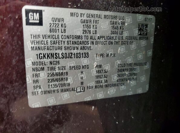 1GKKNSLS0JZ103133 2018 GMC ACADIA Темно-бордовый Панорамный вид салона 360°