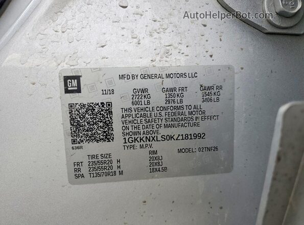 1GKKNXLS0KZ181992 2019 GMC ACADIA Silver 360 interior view