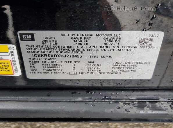 1GKKRSKDXHJ278425 2017 GMC ACADIA Черный Панорамный вид салона 360°
