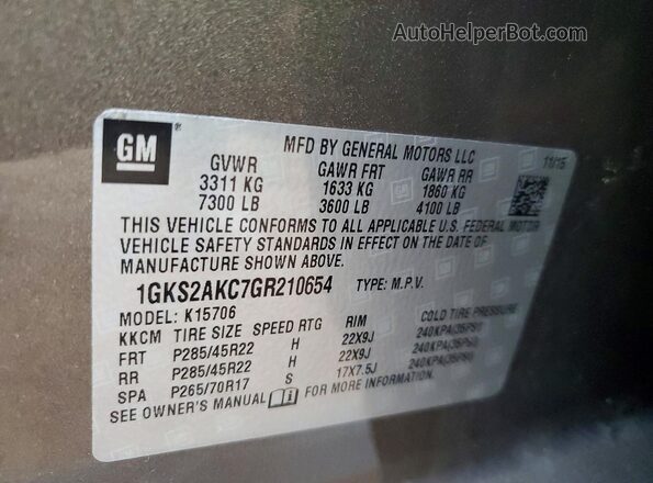 1GKS2AKC7GR210654 2016 GMC YUKON Tan Vista de la etiqueta del VIN
