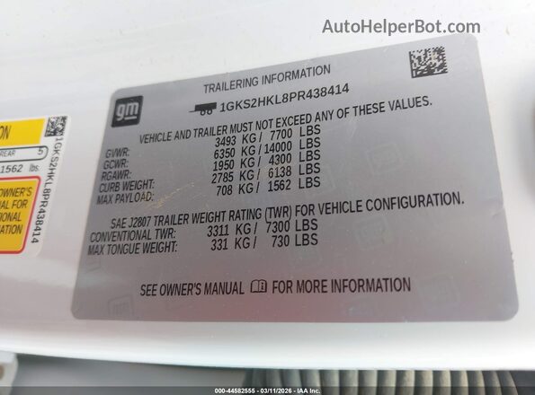 1GKS2HKL8PR438414 2023 GMC YUKON Белый Вид подкапотного пространства