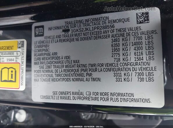 1GKS2JKL1PR288556 2023 GMC YUKON Black Widok komory silnika