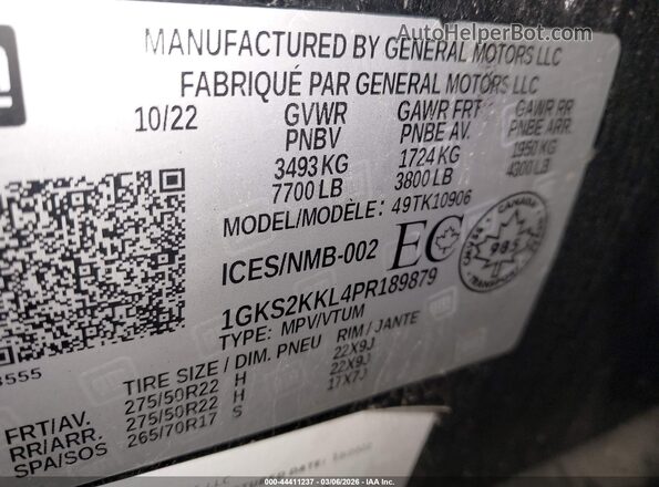 1GKS2KKL4PR189879 2023 GMC YUKON Black Widok komory silnika