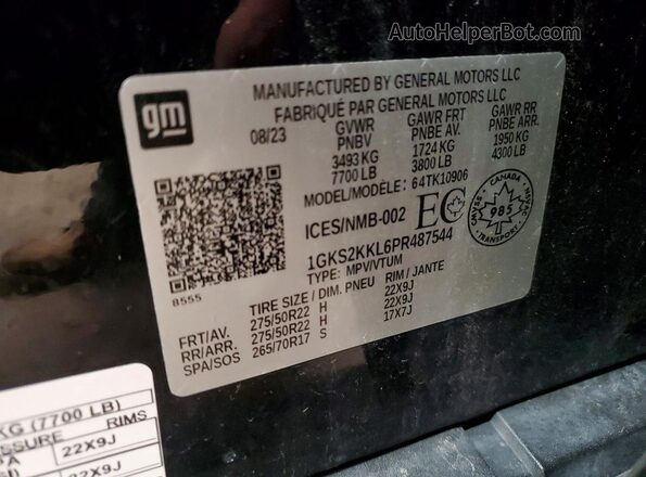1GKS2KKL6PR487544 2023 GMC YUKON Black Вид наклейки з VIN-кодом