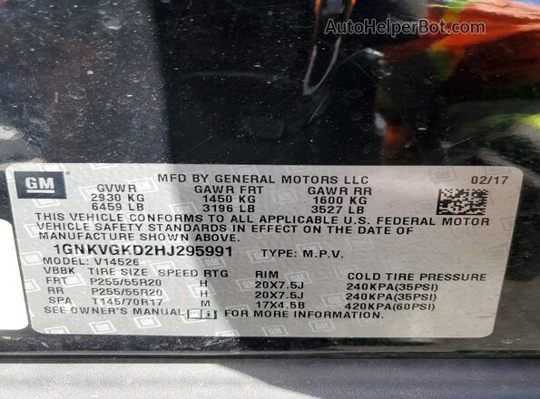 1GNKVGKD2HJ295991 2017 CHEVROLET TRAVERSE Черный Вид наклейки с VIN-кодом