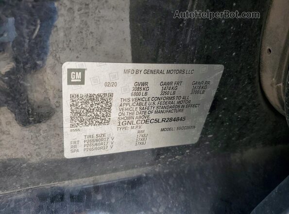 1GNLCDEC5LR284845 2020 CHEVROLET TAHOE Black Вид підкапотного простору