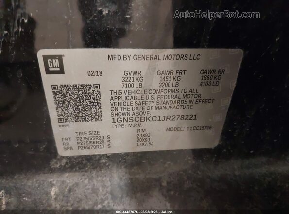 1GNSCBKC1JR278221 2018 CHEVROLET TAHOE Черный Вид подкапотного пространства