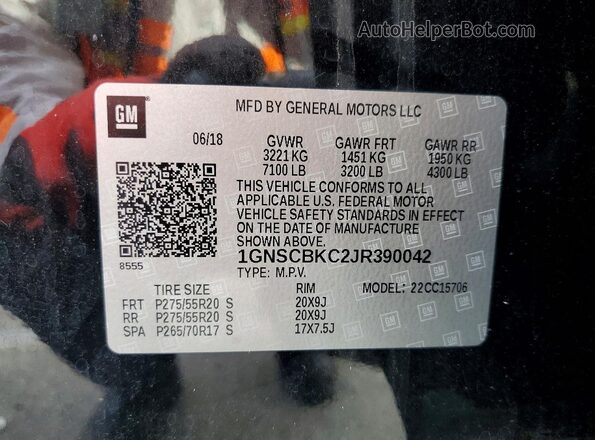 1GNSCBKC2JR390042 2018 CHEVROLET TAHOE Черный Вид наклейки с VIN-кодом
