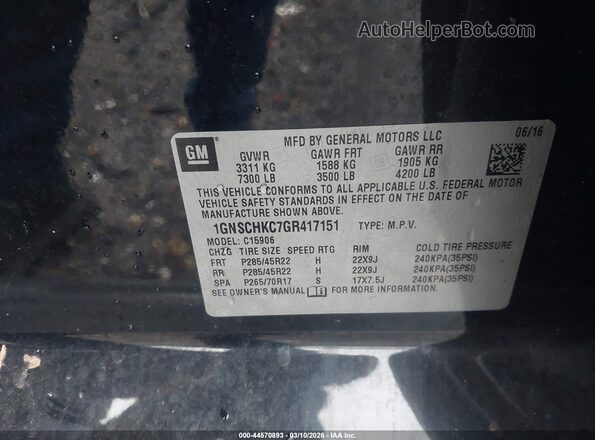 1GNSCHKC7GR417151 2016 CHEVROLET SUBURBAN Black Вид підкапотного простору