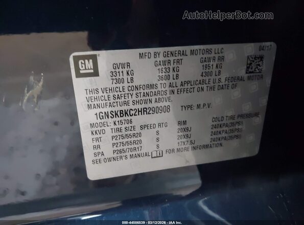1GNSKBKC2HR290908 2017 CHEVROLET TAHOE Dark Blue Вид подкапотного пространства
