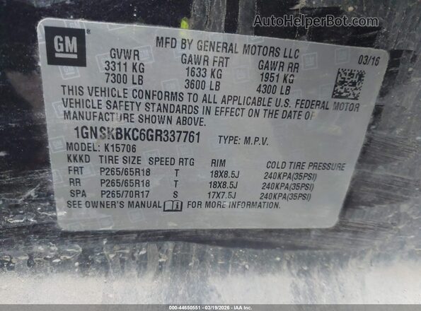 1GNSKBKC6GR337761 2016 CHEVROLET TAHOE Черный Вид подкапотного пространства