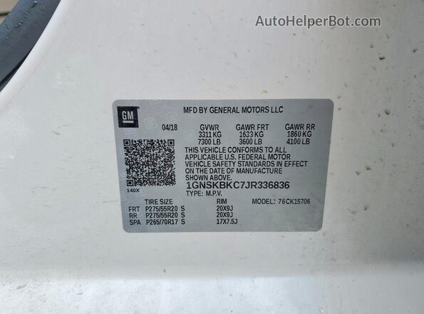 1GNSKBKC7JR336836 2018 CHEVROLET TAHOE Белый Панорамный вид салона 360°