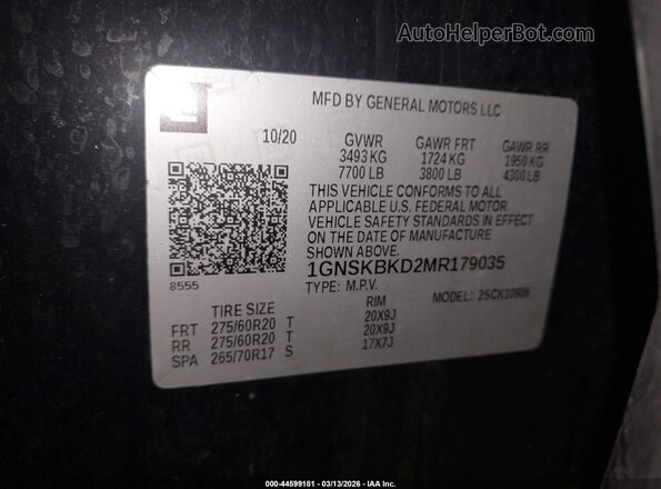 1GNSKBKD2MR179035 2021 CHEVROLET SUBURBAN Черный Вид подкапотного пространства