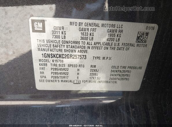 1GNSKCKC2GR257573 2016 CHEVROLET TAHOE Black Vista del compartimento del motor
