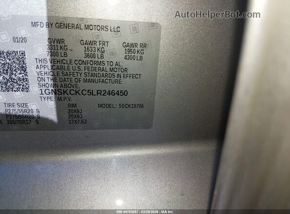 1GNSKCKC5LR246450 2020 CHEVROLET TAHOE Серебряный Вид подкапотного пространства