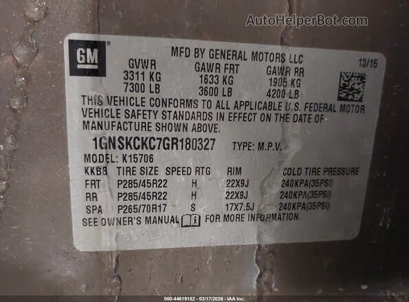 1GNSKCKC7GR180327 2016 CHEVROLET TAHOE Коричневый Вид подкапотного пространства