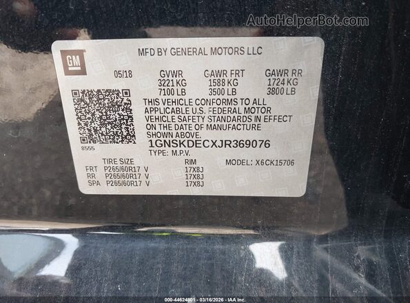 1GNSKDECXJR369076 2018 CHEVROLET TAHOE Черный Вид подкапотного пространства