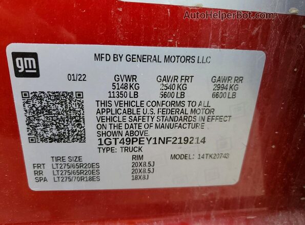 1GT49PEY1NF219214 2022 GMC SIERRA Maroon Widok komory silnika