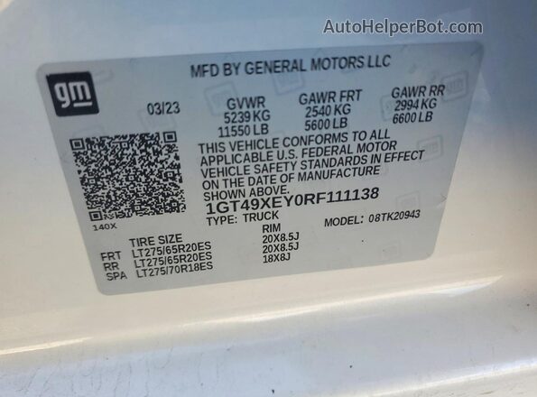 1GT49XEY0RF111138 2024 GMC SIERRA Белый Вид подкапотного пространства