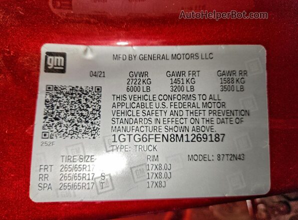 1GTG6FEN8M1269187 2021 GMC CANYON Red Engine compartment view