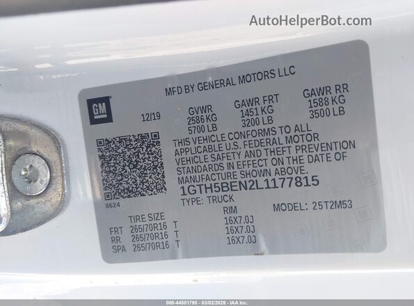 1GTH5BEN2L1177815 2020 GMC CANYON Белый Вид подкапотного пространства