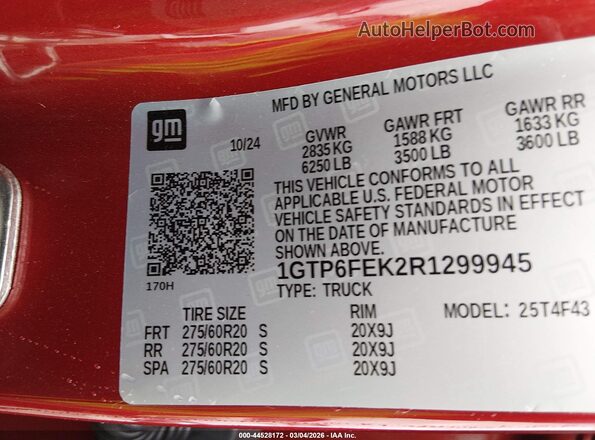 1GTP6FEK2R1299945 2024 GMC CANYON Red Widok komory silnika