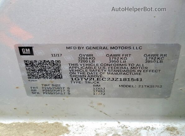 1GTV2LEC2JZ181541 2018 GMC SIERRA Silver Engine compartment view