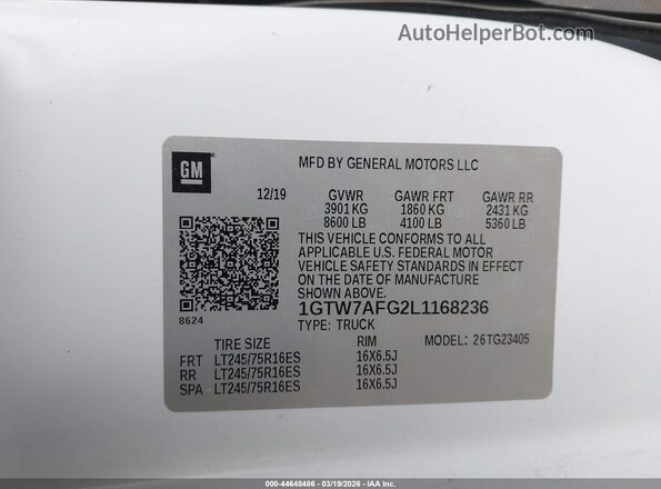 1GTW7AFG2L1168236 2020 GMC SAVANA CARGO White Widok komory silnika