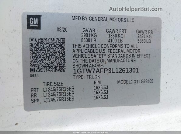 1GTW7AFP3L1261301 2020 GMC SAVANA CARGO Белый Вид подкапотного пространства